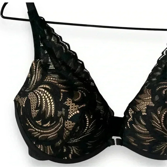 Adore Me 36D Lily Push-up Bra Black Lace over Nude With Sparkly Silver Hardware - Picture 4 of 13